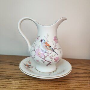 Vintage Jug and Plate Set Ceramica Ibis Portugal Bird & Blossom 17 cm